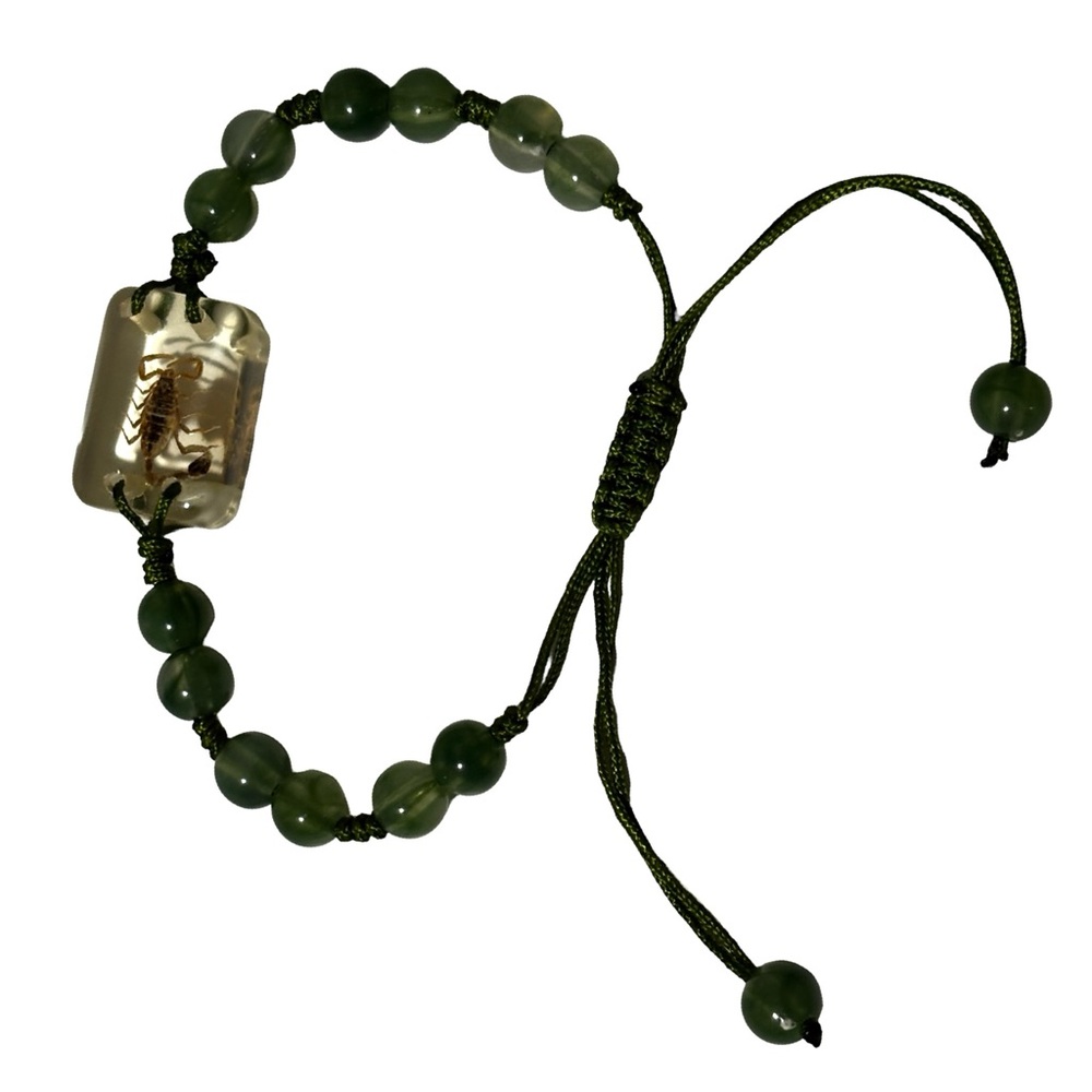 Real Scorpion Resin Bracelet | Green Stone Beads | MCM Jewelry Vintage
